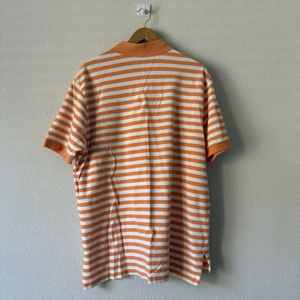 Polo Ralph Lauren Shirt XL Orange White Striped Pony Cotton Classic Fit Golf